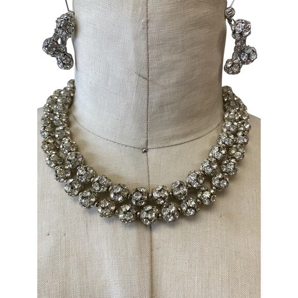 vintage 1950s art deco rhinestone necklace and earrings Carnegie wedding jewelry - Picture 1 of 13